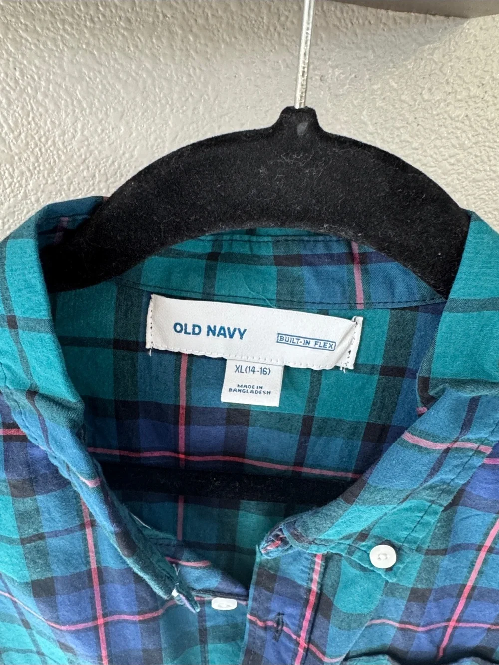 Old Navy Teal and Navy Plaid Button-Down Shirt